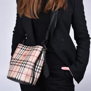 NWT Burberry Haymarket Lorne Bucket Crossbody